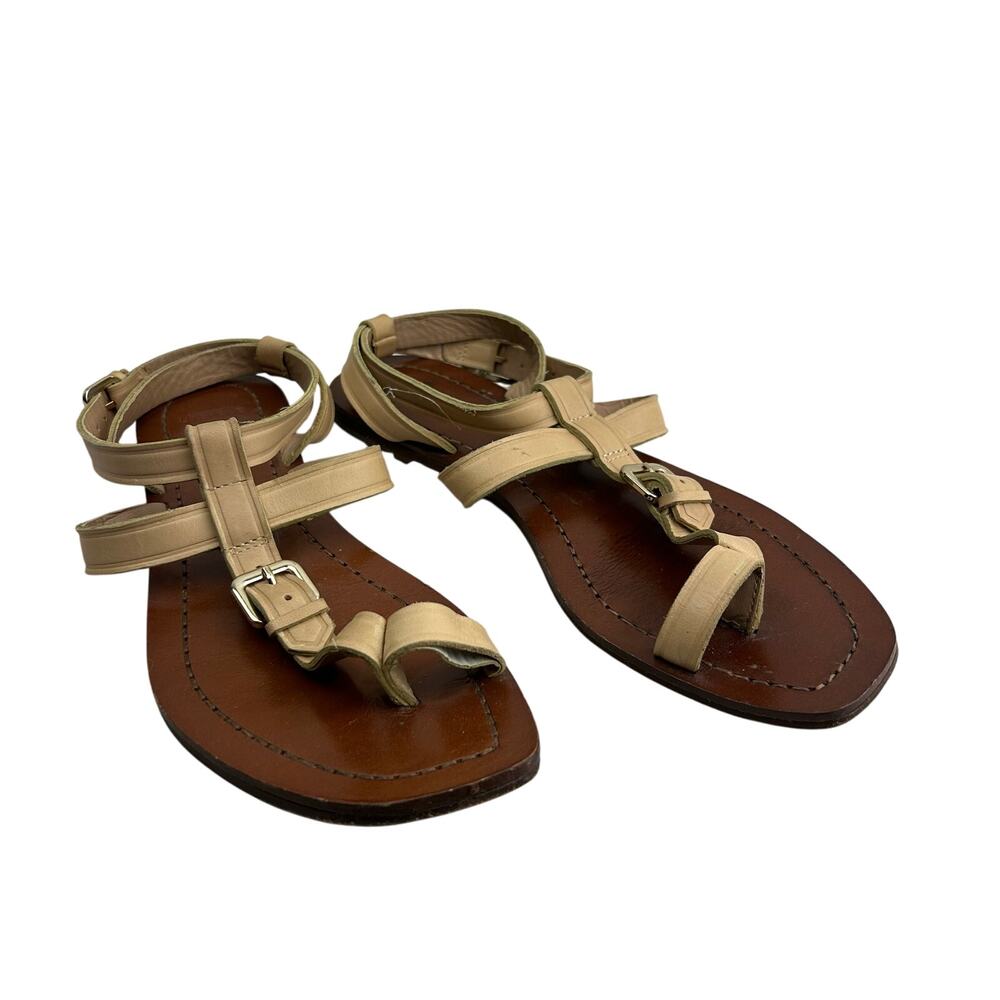 Uterque Women's Beige Leather Gladiator Sandal Toe-Loop Buckle Size 39 (US 8.5)